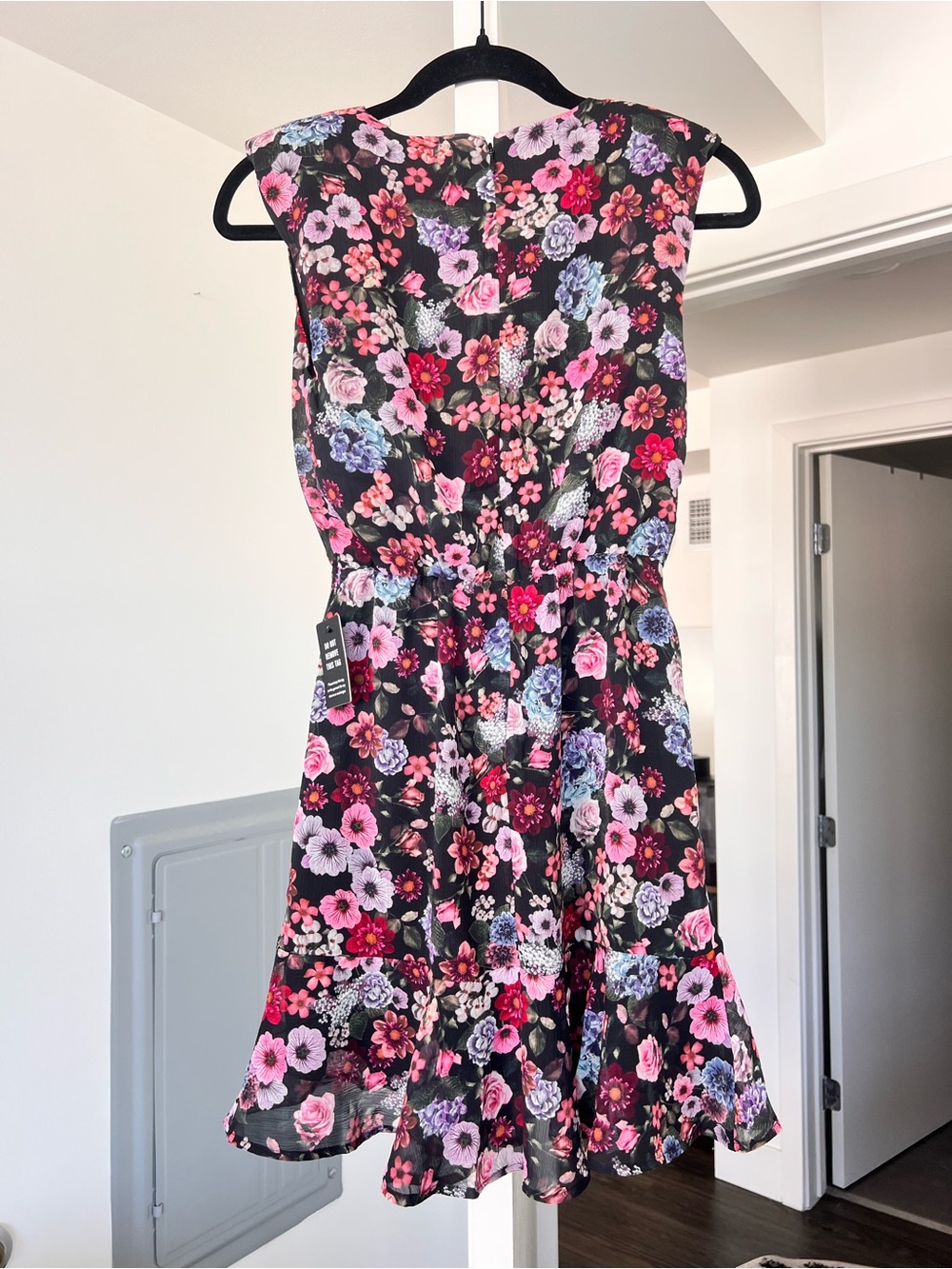 Express Floral Print Ruched Ruffle Hem Mini Dress Size XXS - Picture 8 of 9